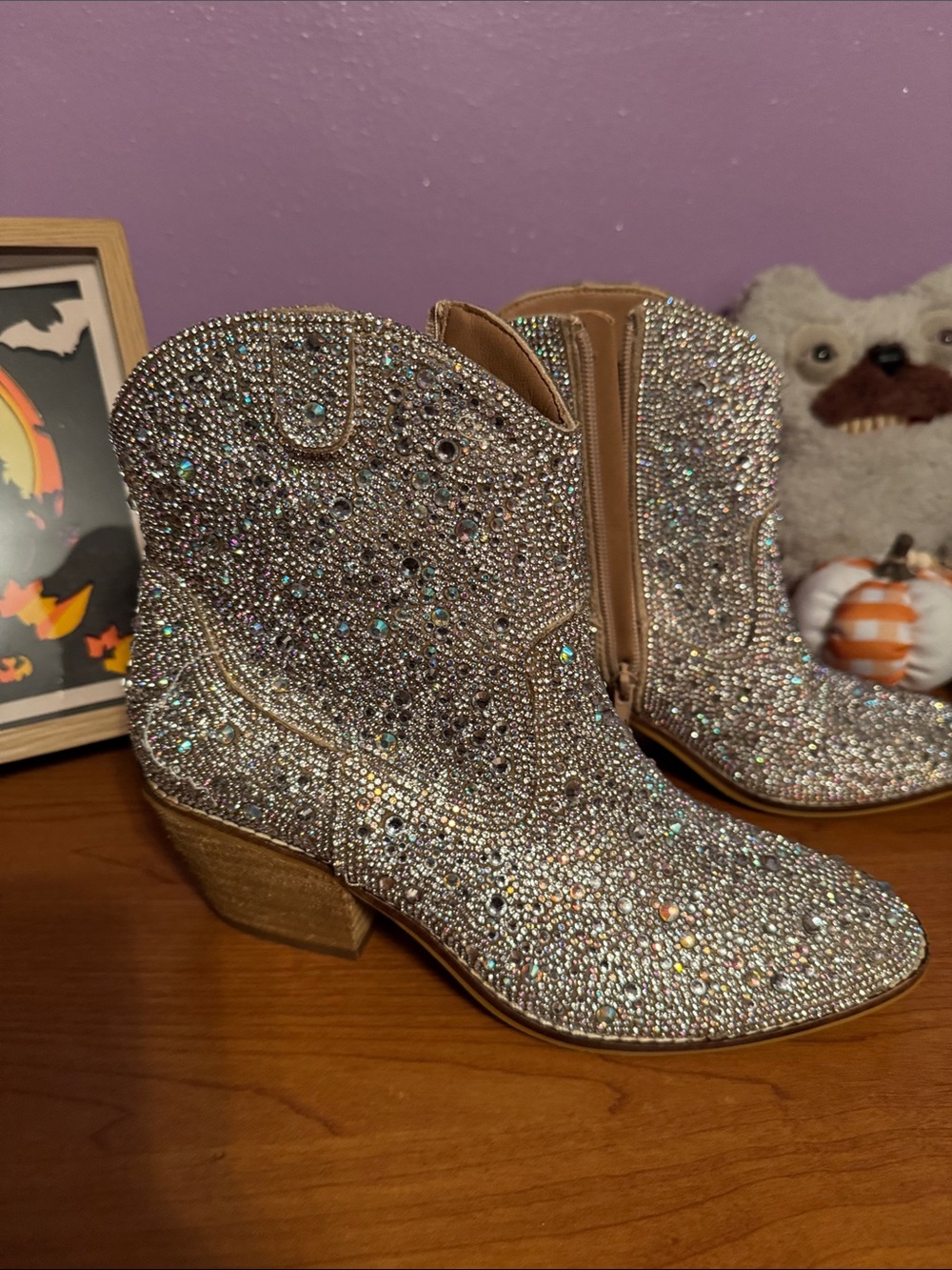 Corkys Crystal-Embellished Silver Cowboy Booties
